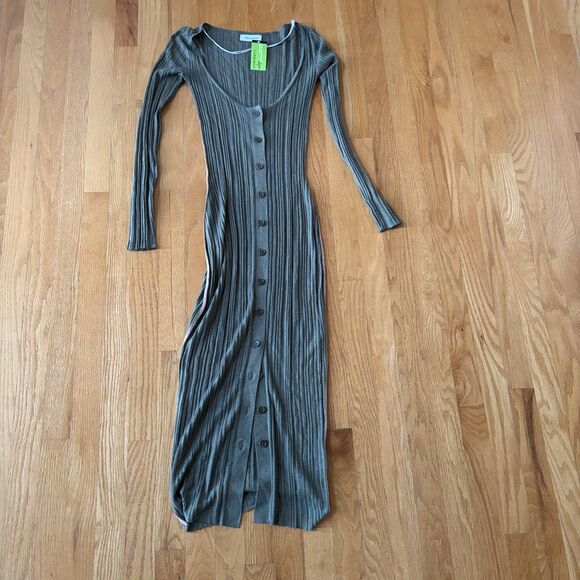 Naadam Cardigan Dress Womens Size XS Green Ribbed NEW NWT - Picture 2 of 9